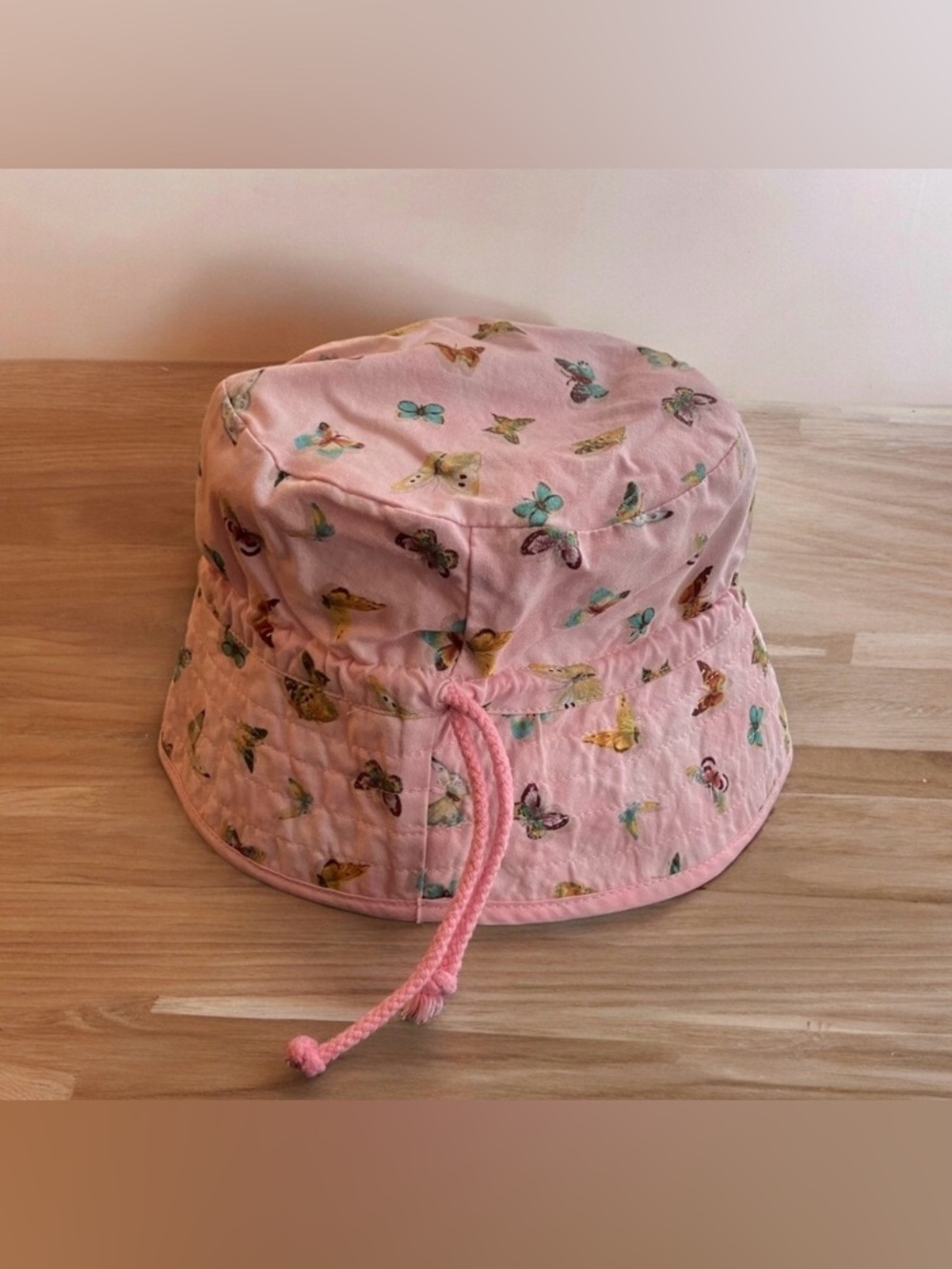 Handmade Reversible Bucket Sun Hat Baby Toddler Pink Butterfly Cord Small Med